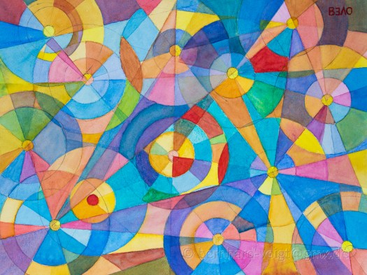 Farbkreise und Segmente - Colour Wheels and Segments, water color glazing inspired by Robert Delaunay