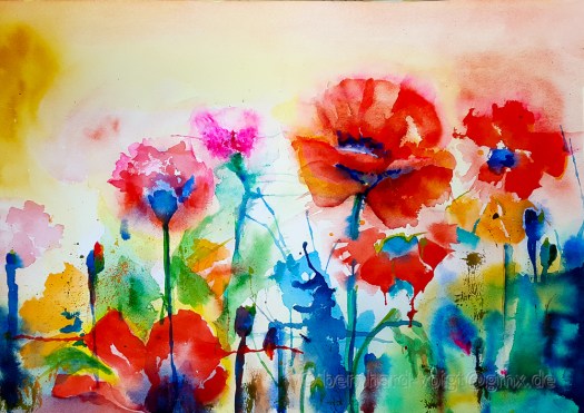 Mohnblumen, Poppies, Papaver rhoeas, Watercolour, Bernhard Voigt