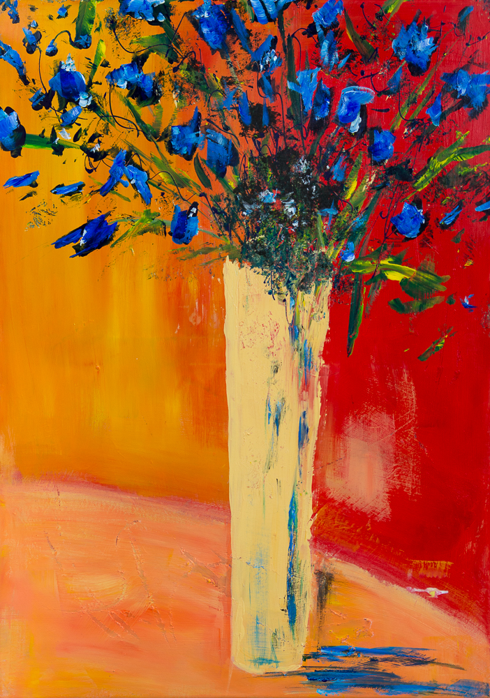 Blaues Blumenbouquet I - Blue Flower Bouquet I, Acryl auf Keilrahmen 70cm x 50cm