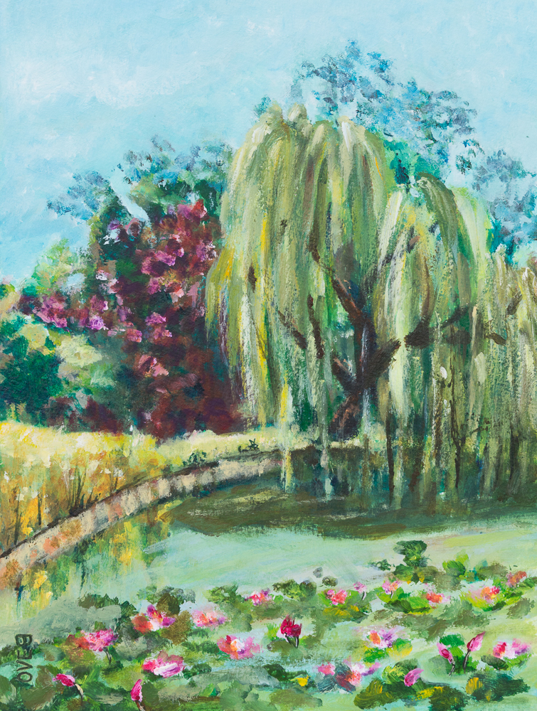 Frühlingsmoment im Stadtpark Steglitz, Acryl auf Mixed Media Papier, 32x24cm
